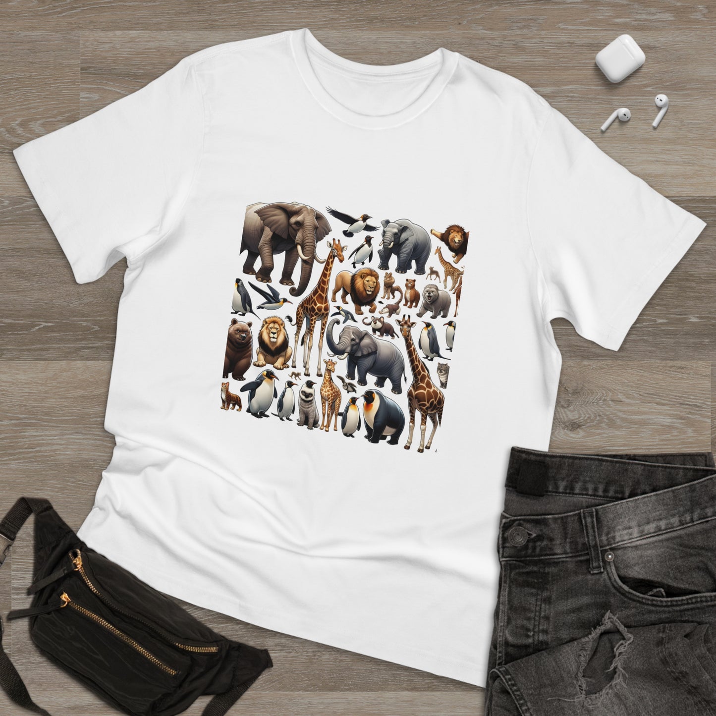 Wild Kingdom Fun: Cartoon Zoo Animal Collage Tee
