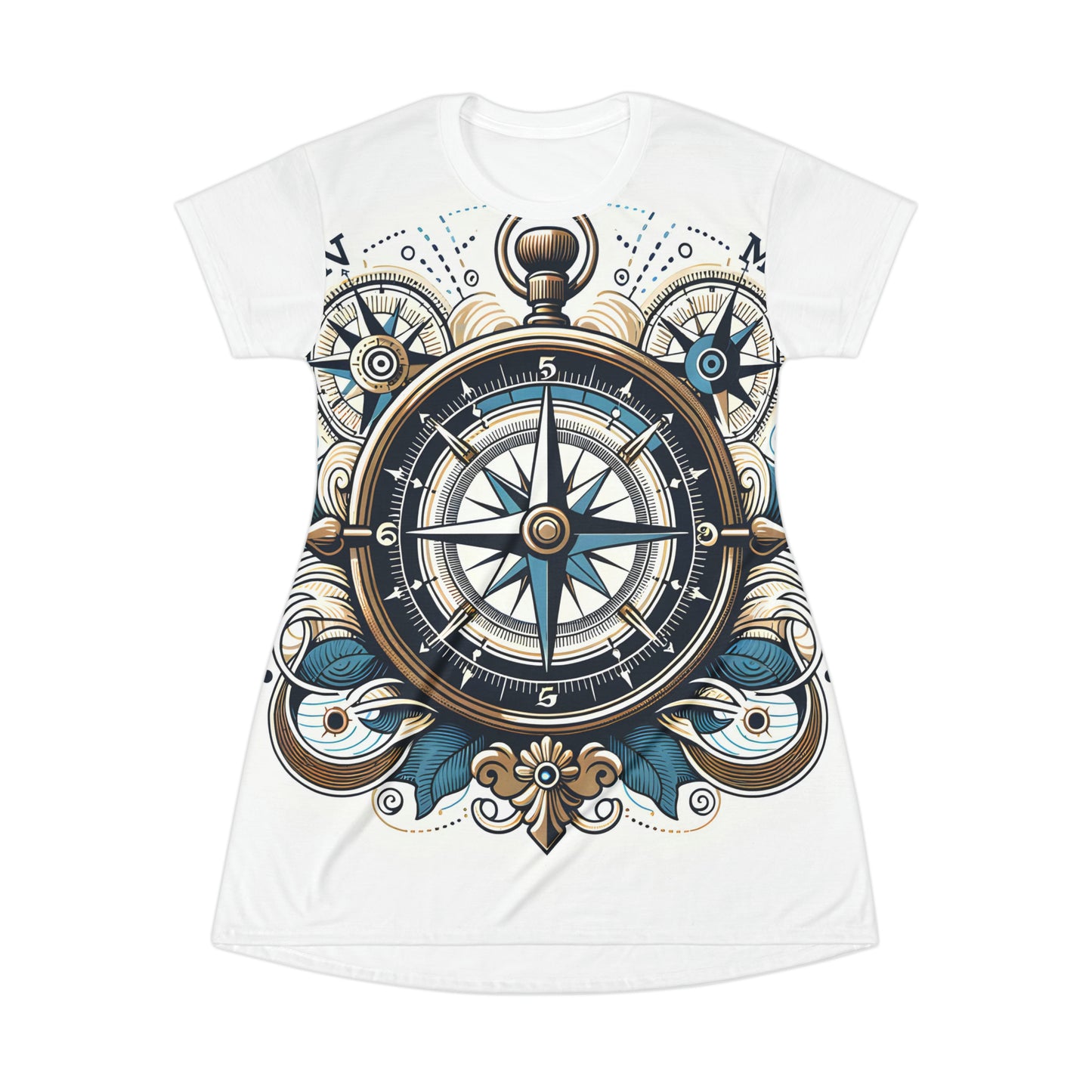 Nautical Navigator: Vintage Compass Graphic Tee in Blue & White