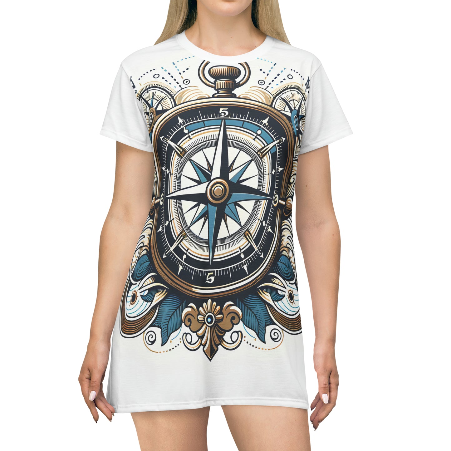 Nautical Navigator: Vintage Compass Graphic Tee in Blue & White