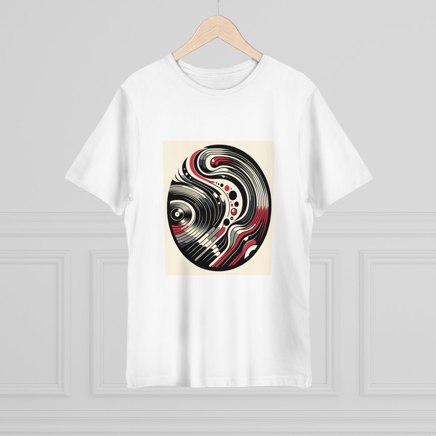 Vinyl Revival Retro Tee: Black, White, Crimson Contour