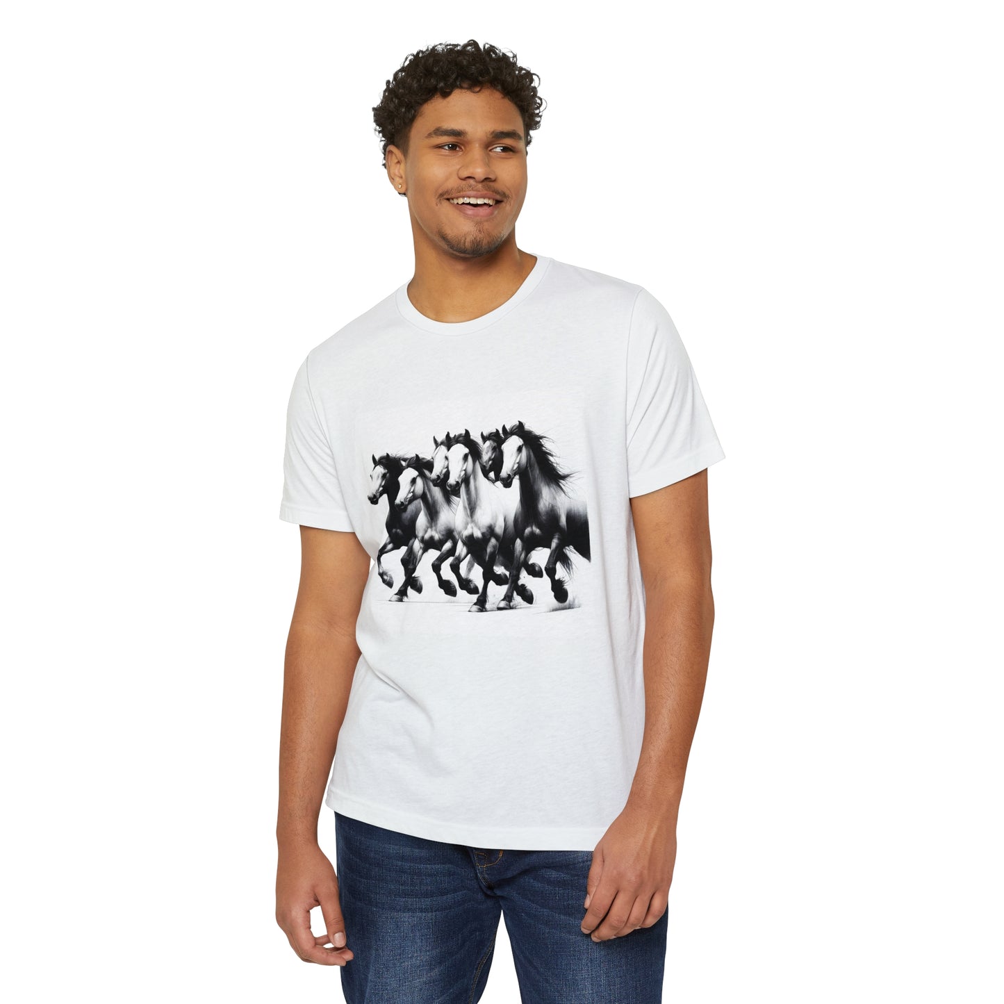 Majestic Gallop: Monochrome Horse Herd Tee