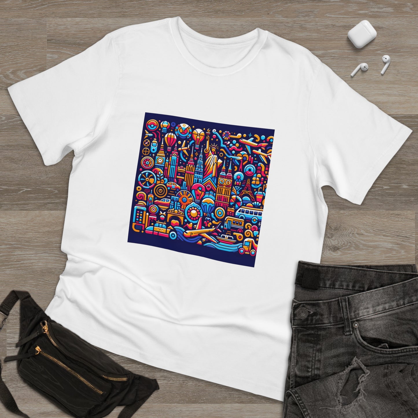 Neon Wanderlust: Acid Art Travel Icons T-Shirt