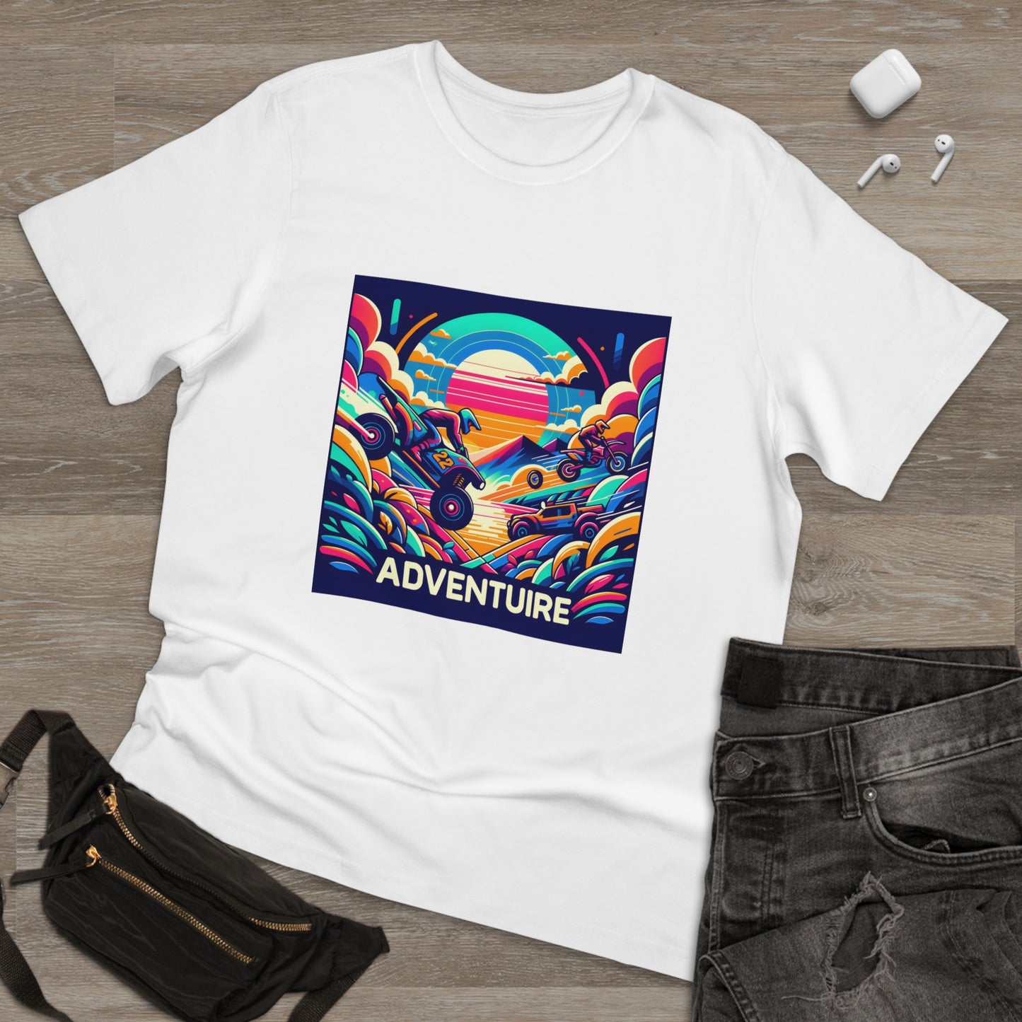 Neon Adventure Rush T-Shirt: Acid Art Extravaganza