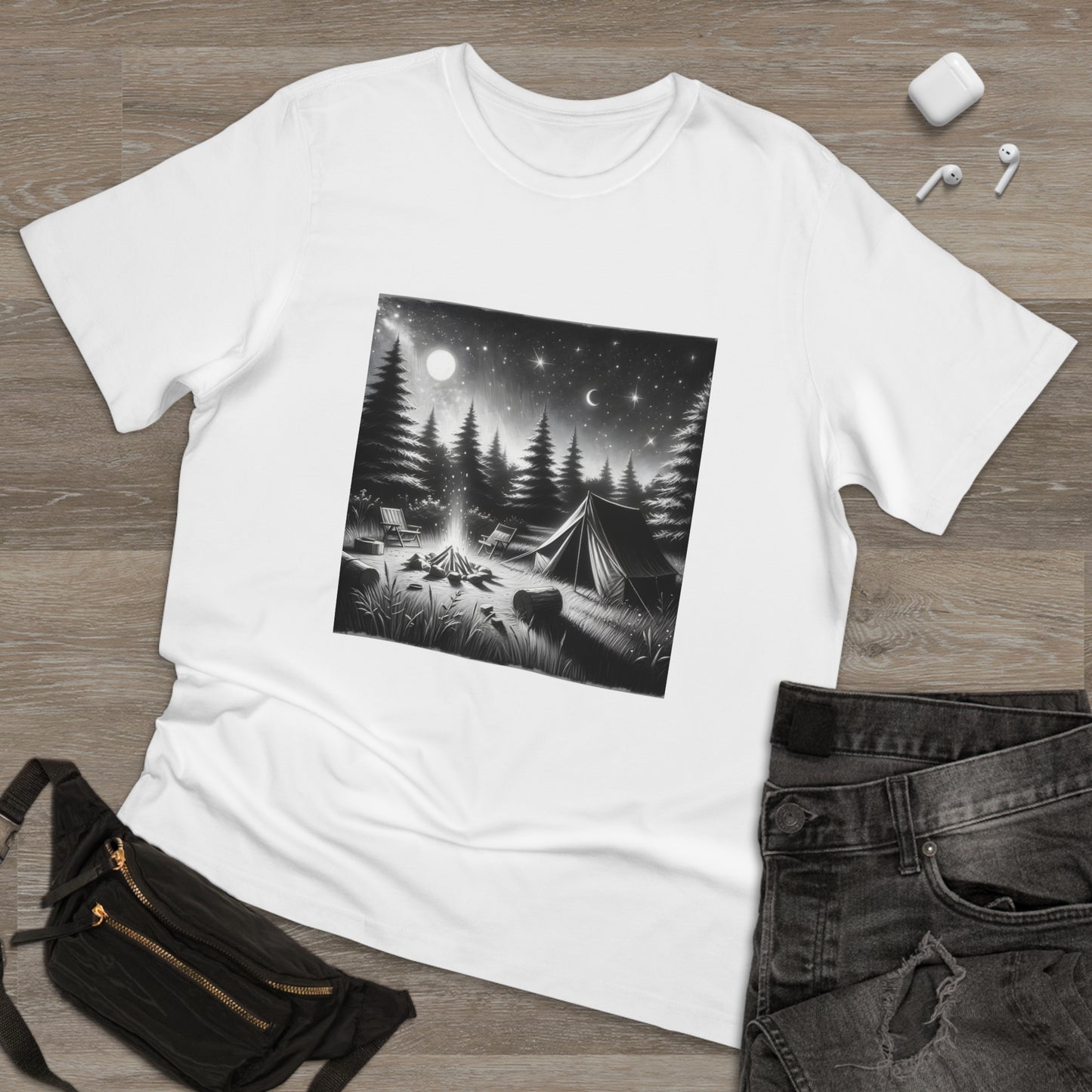 Wilderness Wanderer: Handcrafted Charcoal Sketch T-shirt