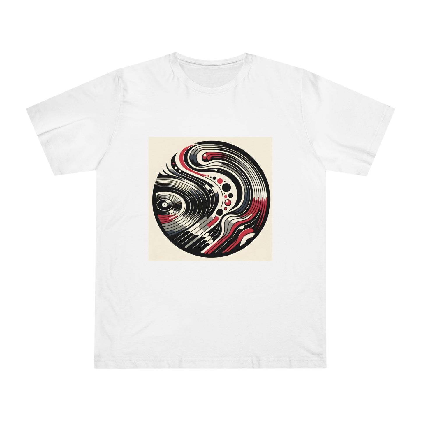 Vinyl Revival Retro Tee: Black, White, Crimson Contour