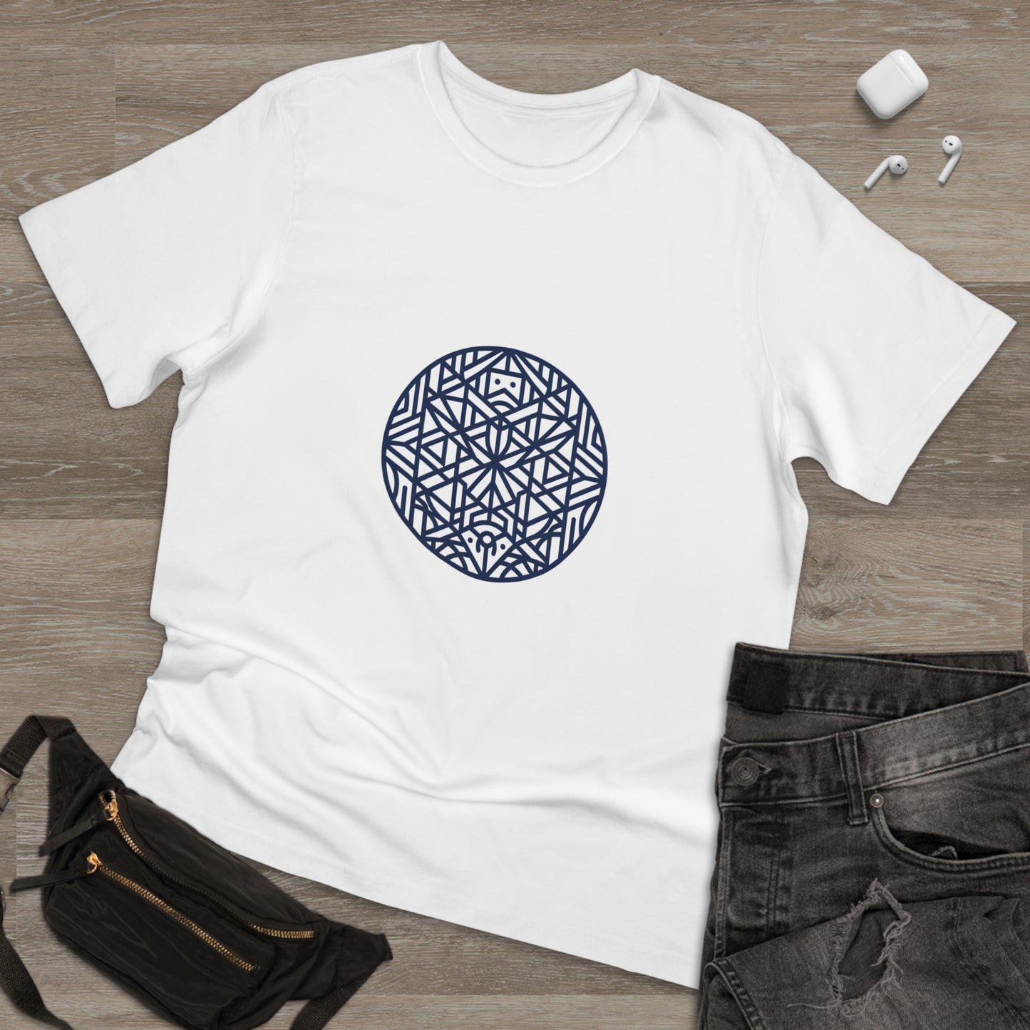 Geometric Nature Patterns: Indigo Monochrome Tee