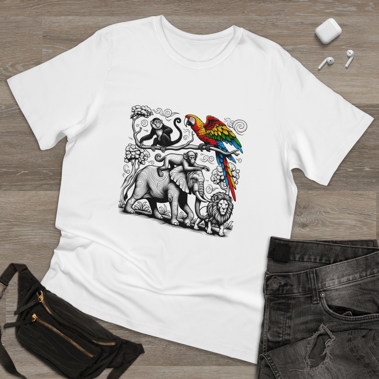 Wild Harmony: Whimsical Zoo Animal Collage T-Shirt