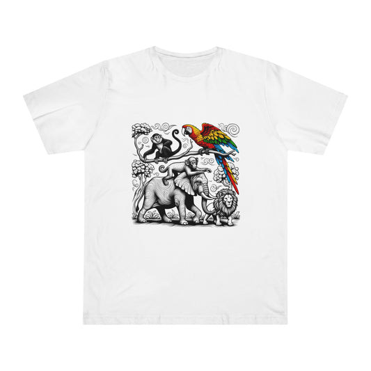 Wild Harmony: Whimsical Zoo Animal Collage T-Shirt
