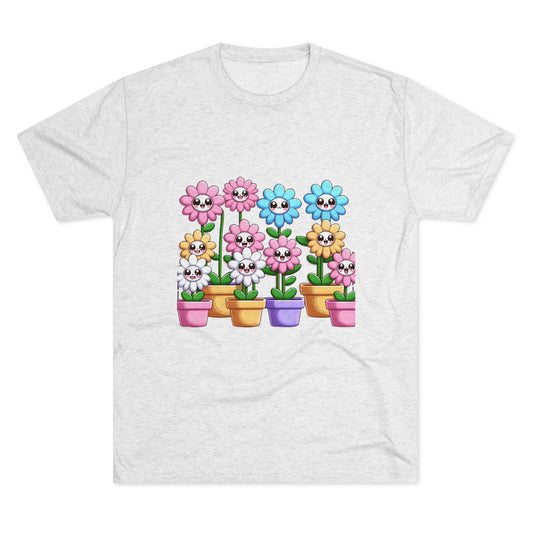 Cheerful Blossoms Kawaii Cartoon Flowerpot Tee