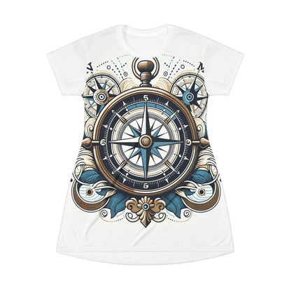 Nautical Navigator: Vintage Compass Graphic Tee in Blue & White
