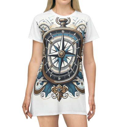 Nautical Navigator: Vintage Compass Graphic Tee in Blue & White
