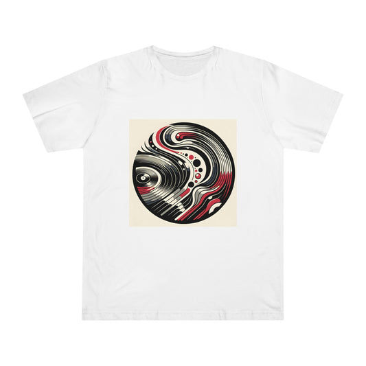 Vinyl Revival Retro Tee: Black, White, Crimson Contour