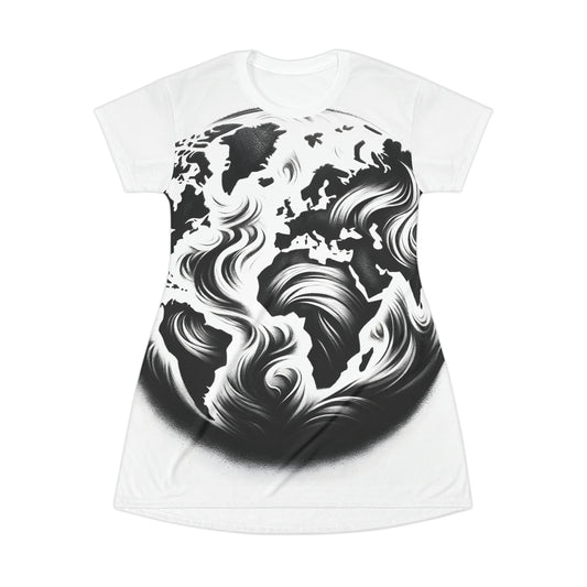 Worldly Shadows: Monochrome Map Masterpiece T-Shirt
