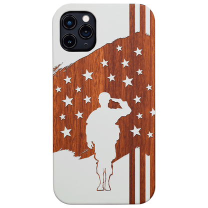 Soldier Saluting Flag - Engraved