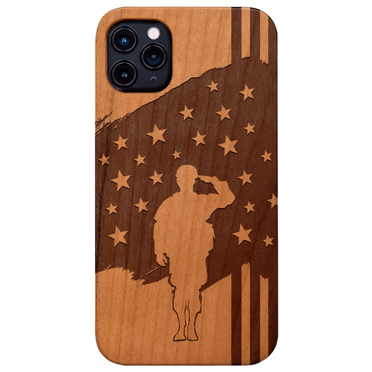 Soldier Saluting Flag - Engraved