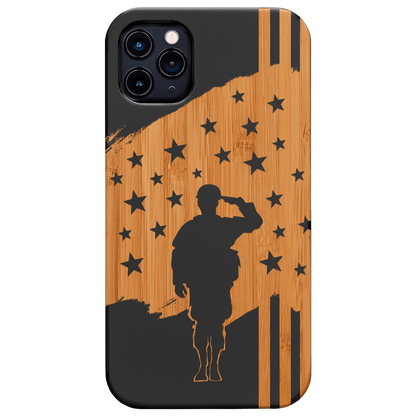 Soldier Saluting Flag - Engraved